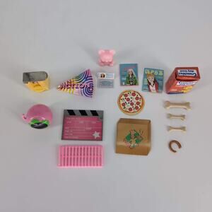 Barbie 16 Random Items Bundle - Passport, Magazines, Pizza, Dog Bones, Horseshoe
